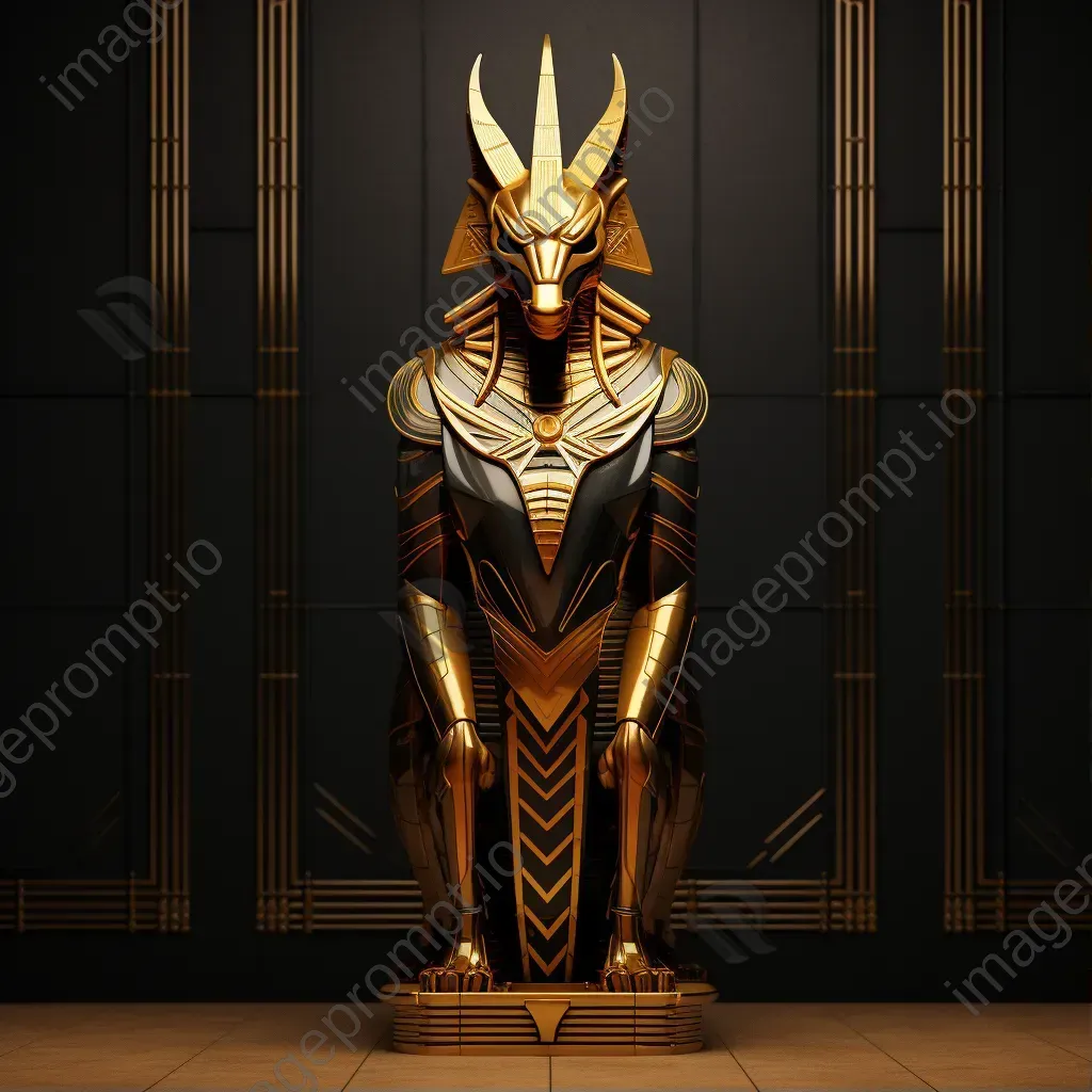 Low-poly Egyptian Anubis standing guard in contrasting gold and black - Image 1