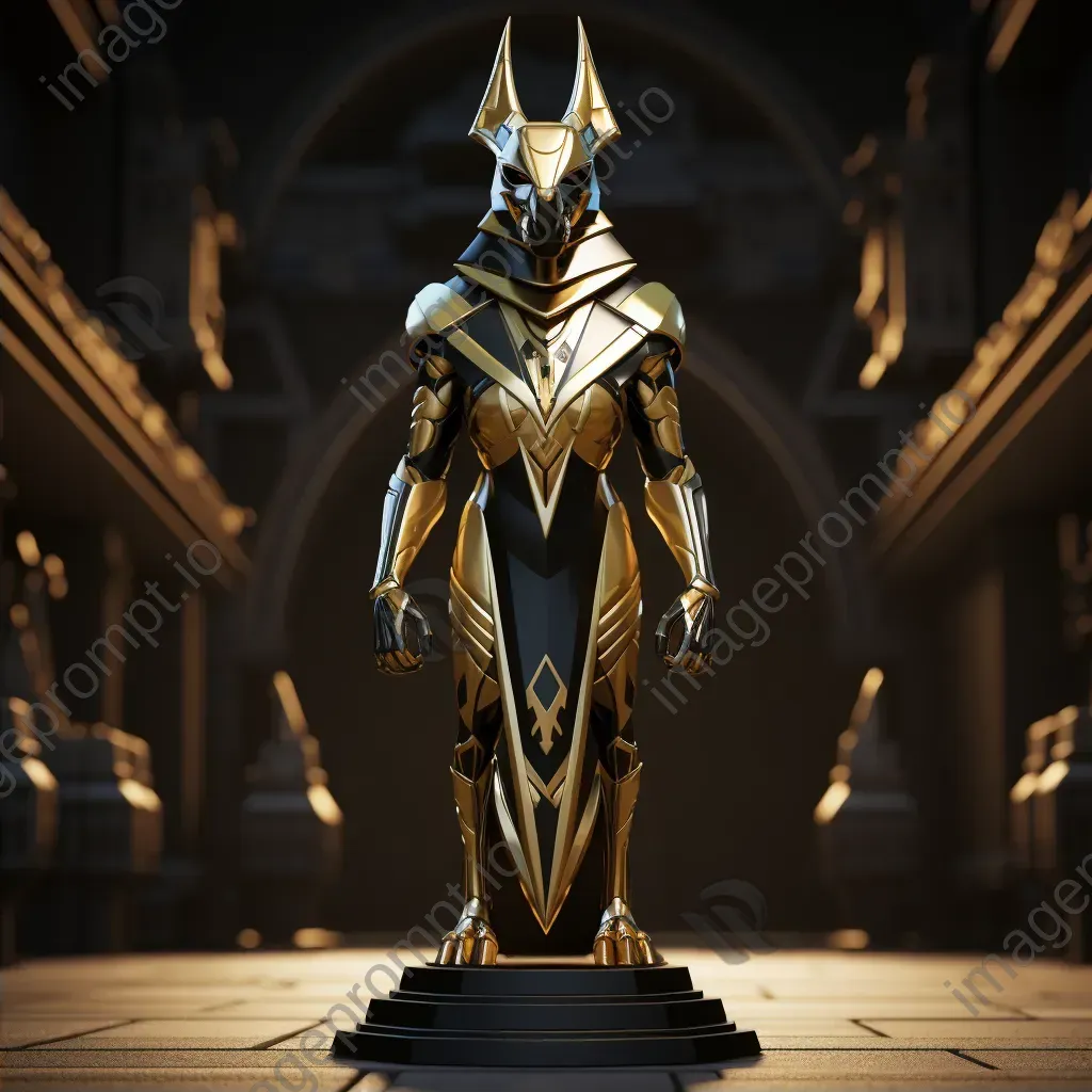 Low-poly Egyptian Anubis standing guard in contrasting gold and black - Image 2