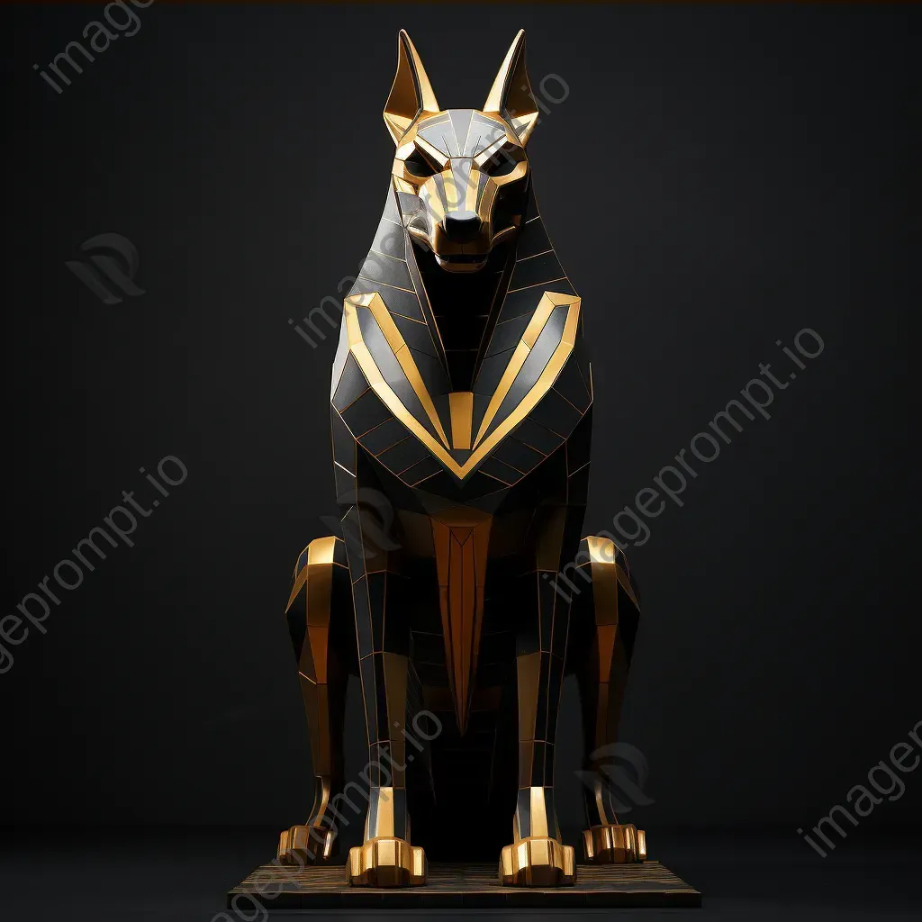 Low-poly Egyptian Anubis standing guard in contrasting gold and black - Image 3