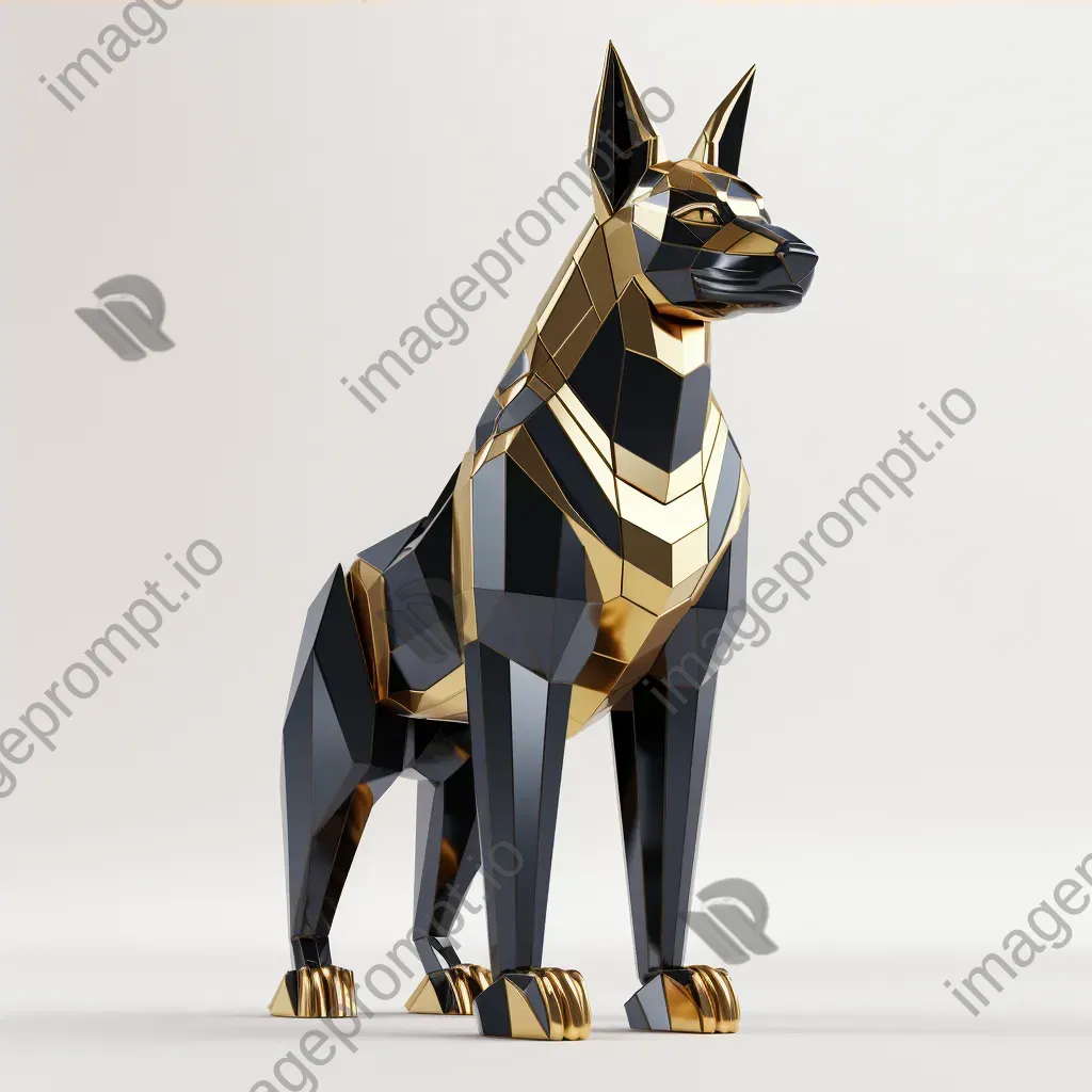 Low-poly Egyptian Anubis standing guard in contrasting gold and black - Image 4