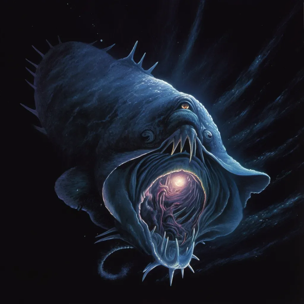 Deep-sea anglerfish luring prey with bioluminescent light in dark depths - Image 2