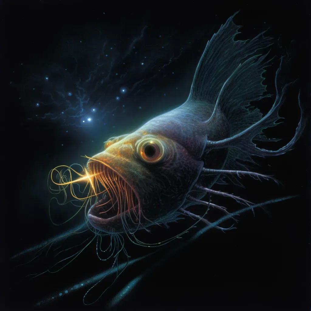 Deep-sea anglerfish luring prey with bioluminescent light in dark depths - Image 3