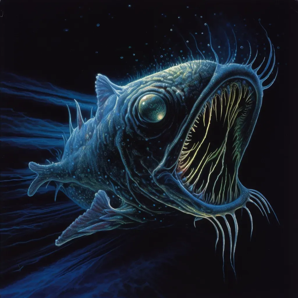 Deep-sea anglerfish luring prey with bioluminescent light in dark depths - Image 4