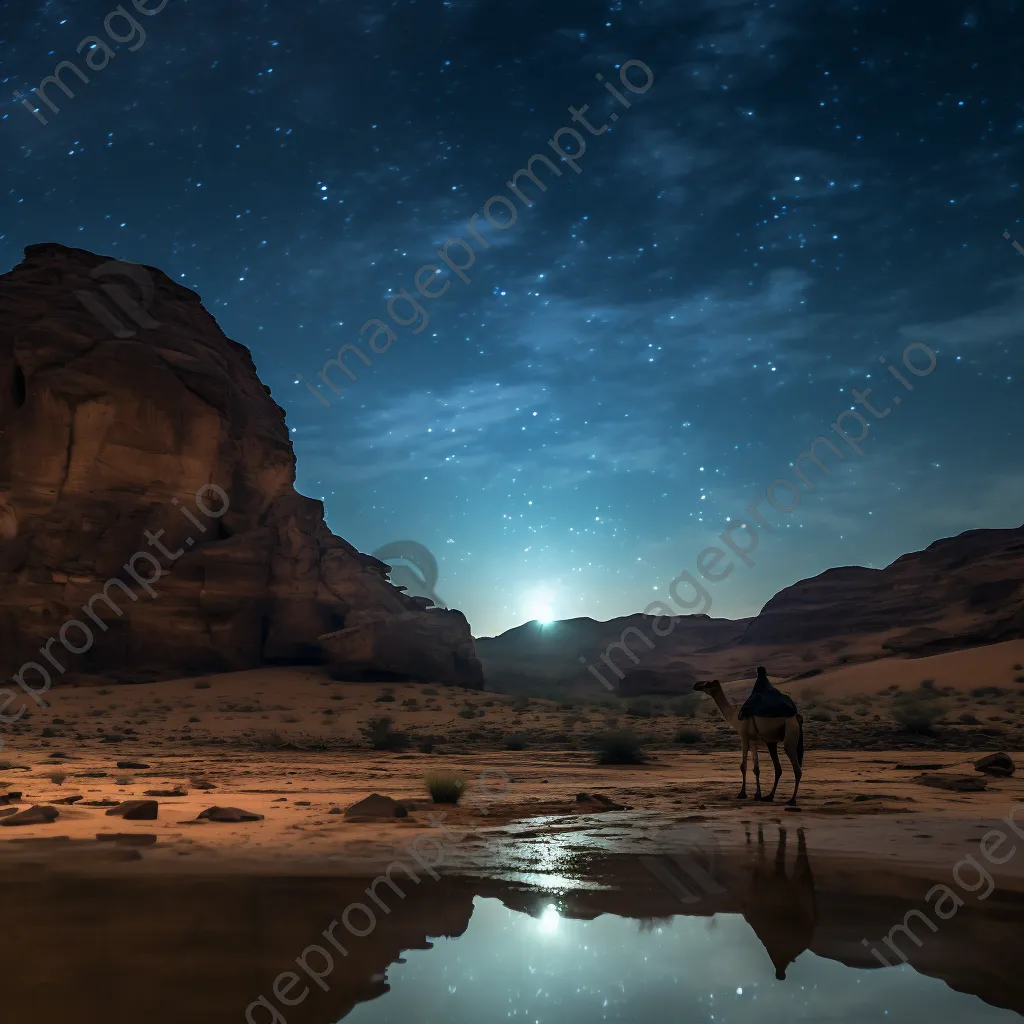 Lone desert camel silhouetted against a starry night sky. - Image 3