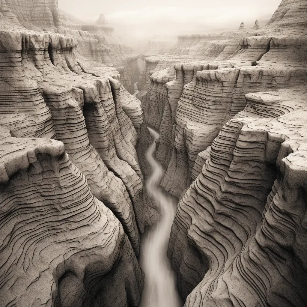 Image of a grand canyon with layered walls carved by a river - Image 1