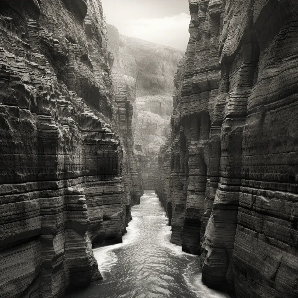 Image of a grand canyon with layered walls carved by a river - Image 3