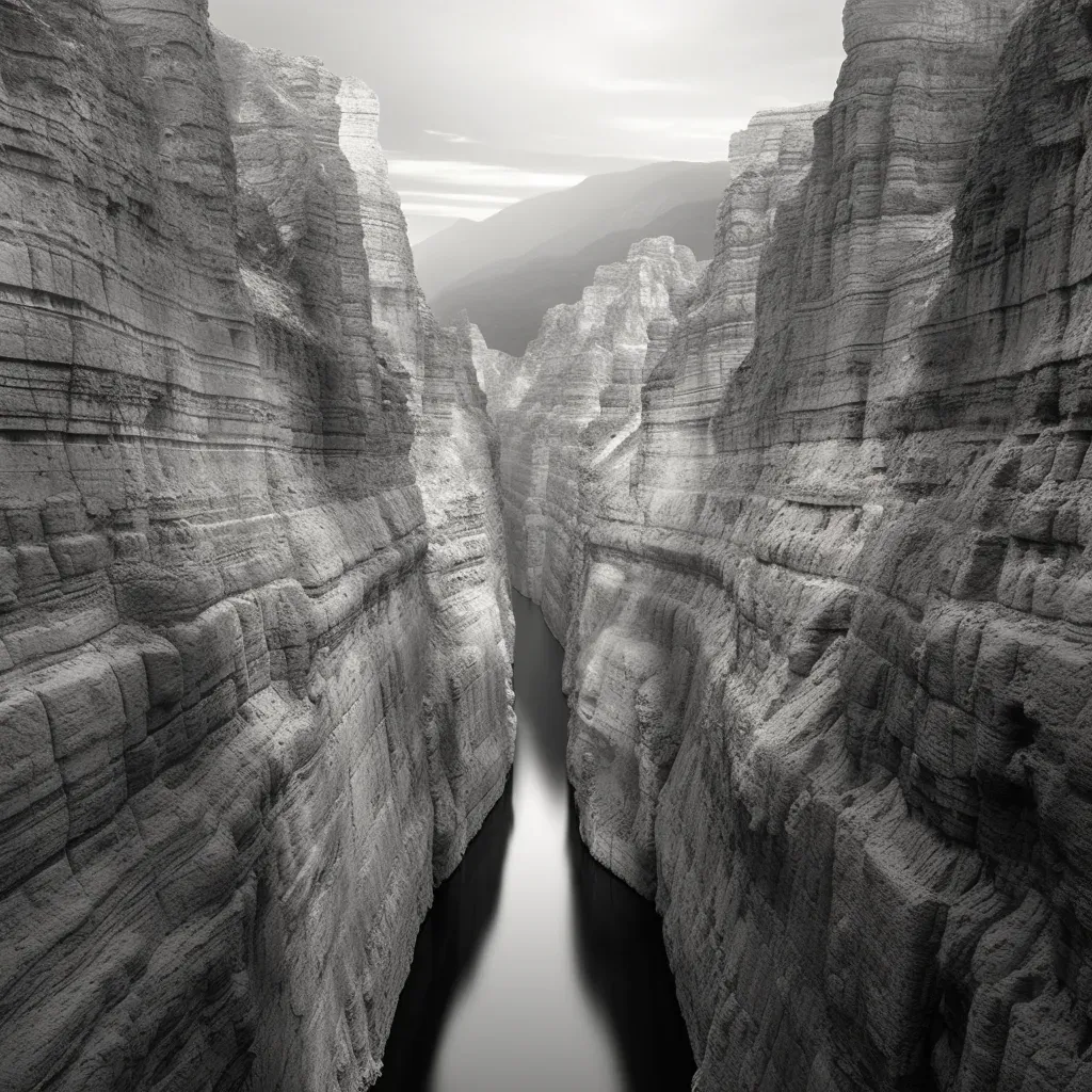 Image of a grand canyon with layered walls carved by a river - Image 4