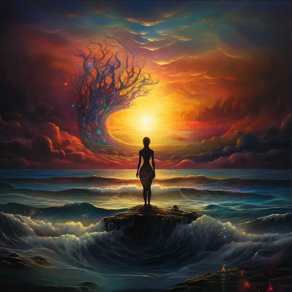 Mystical creature rising from an ocean at sunset - Image 3