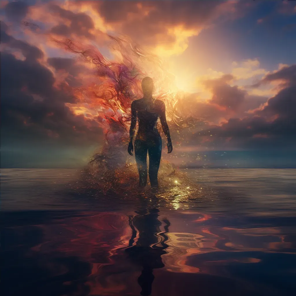 Mystical creature rising from an ocean at sunset - Image 4