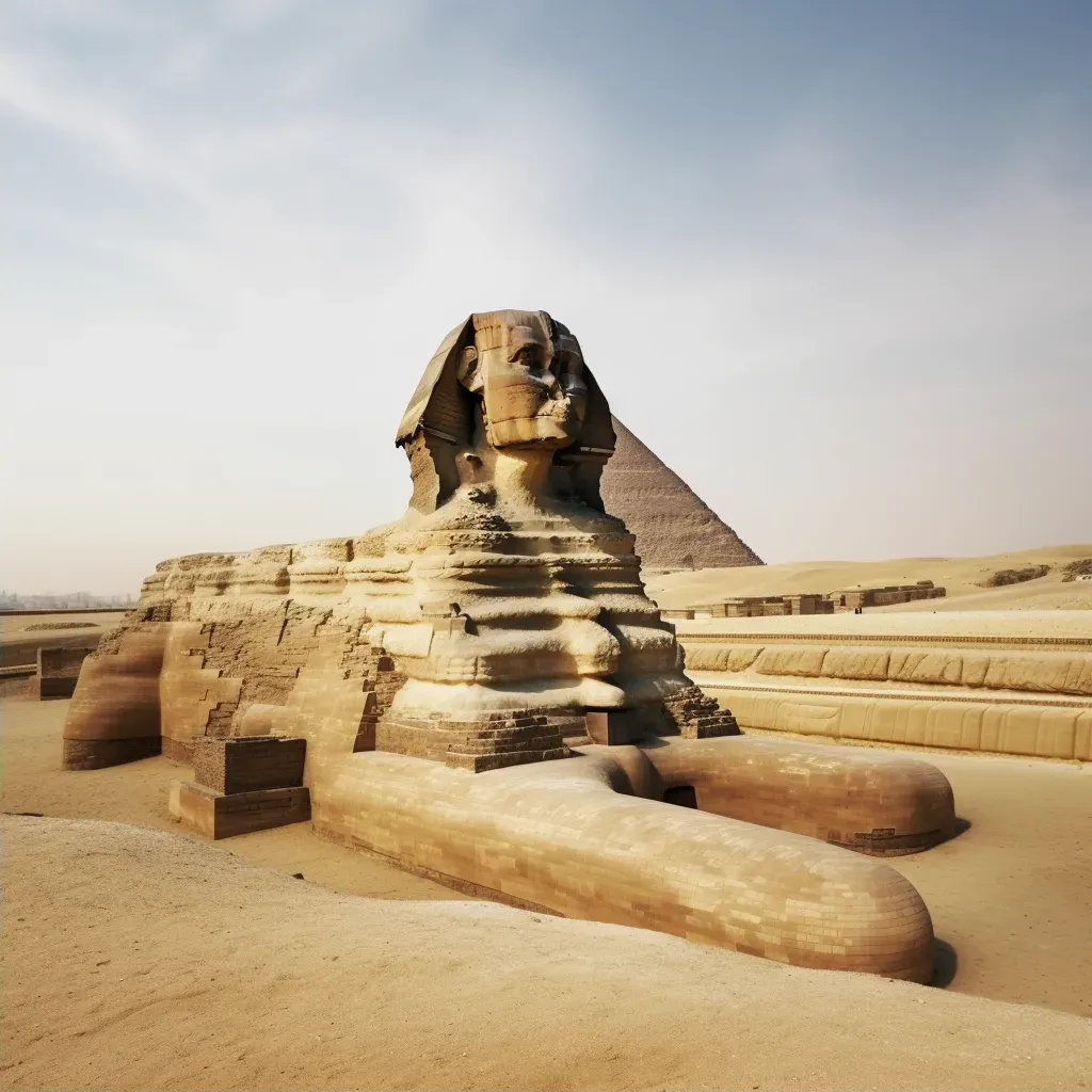 Great Sphinx of Giza with pyramids in the background and desert sands - Image 2