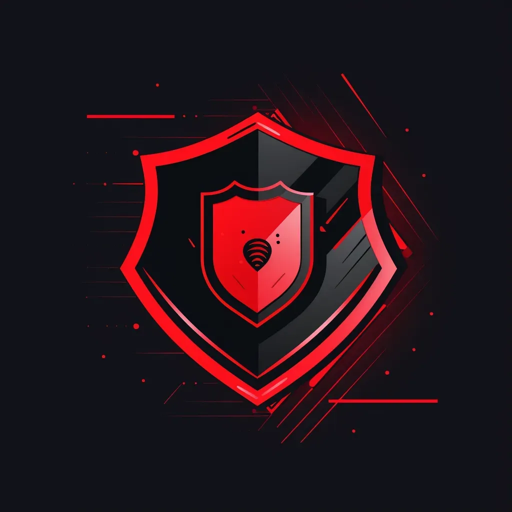 Bold and edgy logo with a shield icon in red and black - Image 1