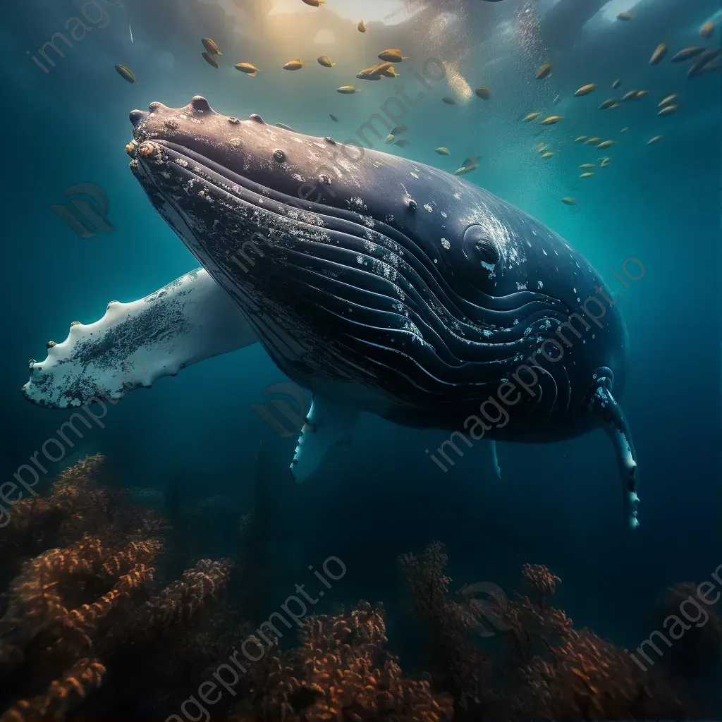 Majestic humpback whale with barnacles underwater - Image 1