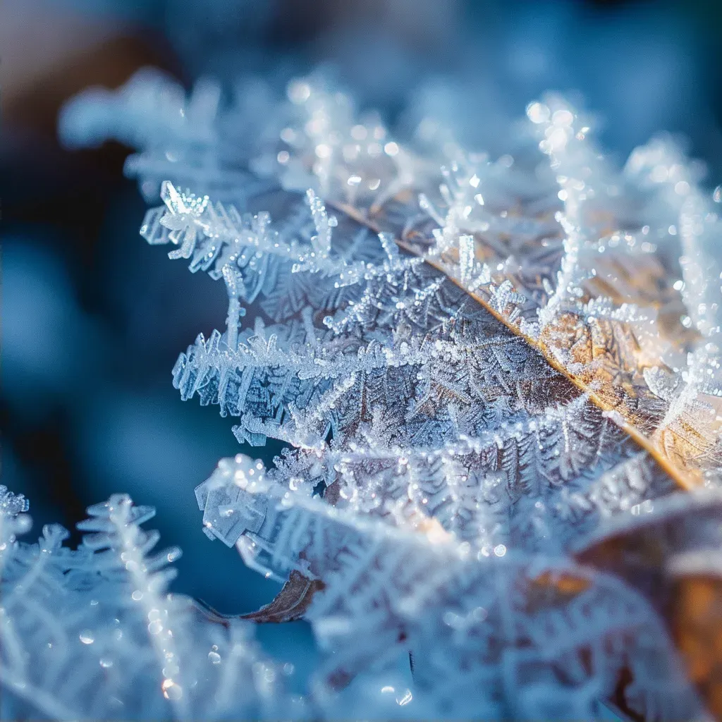 Macro view of frost crystals on a fallen leaf - Image 2