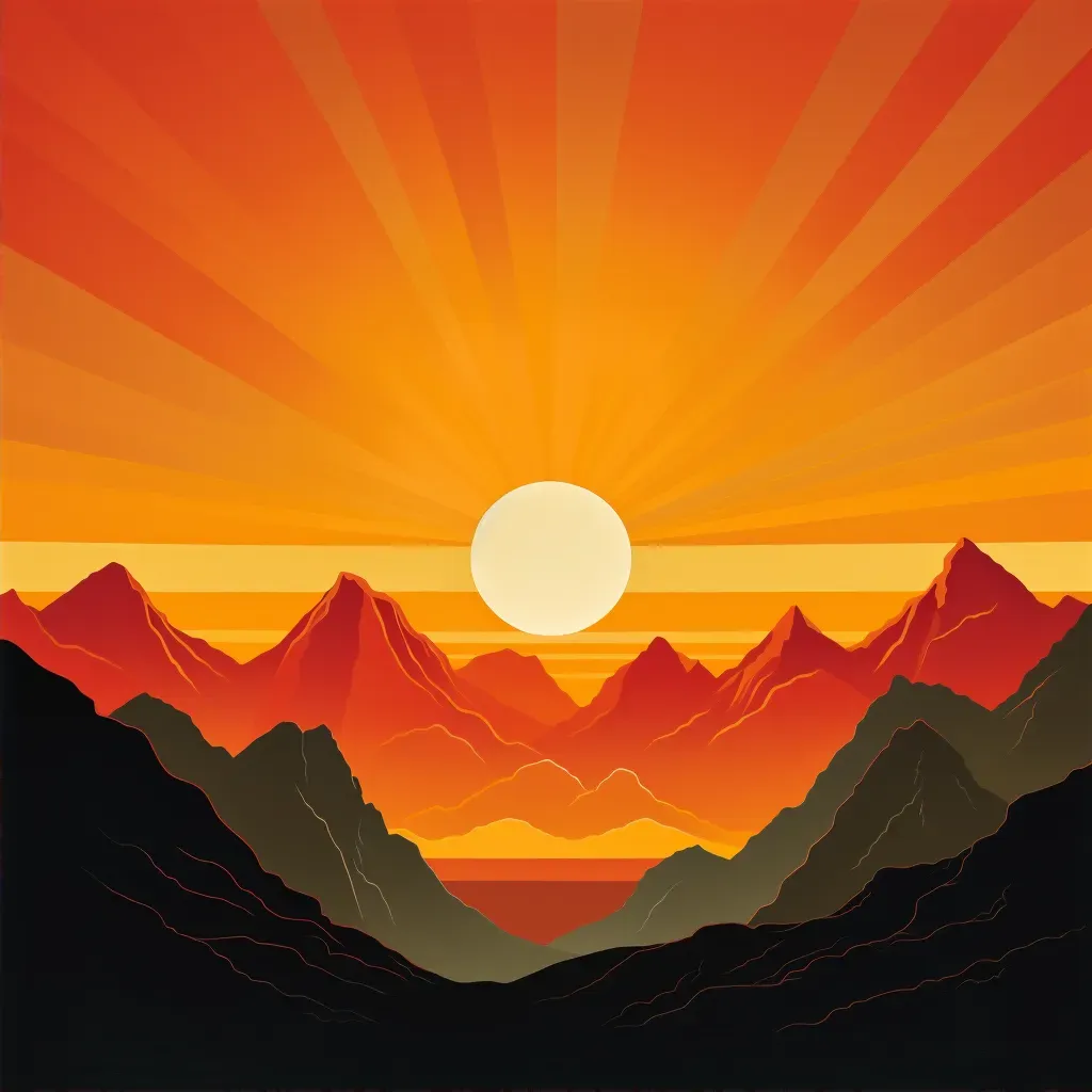 Sunrise over a dark mountain range with the first golden rays breaking through - Image 2