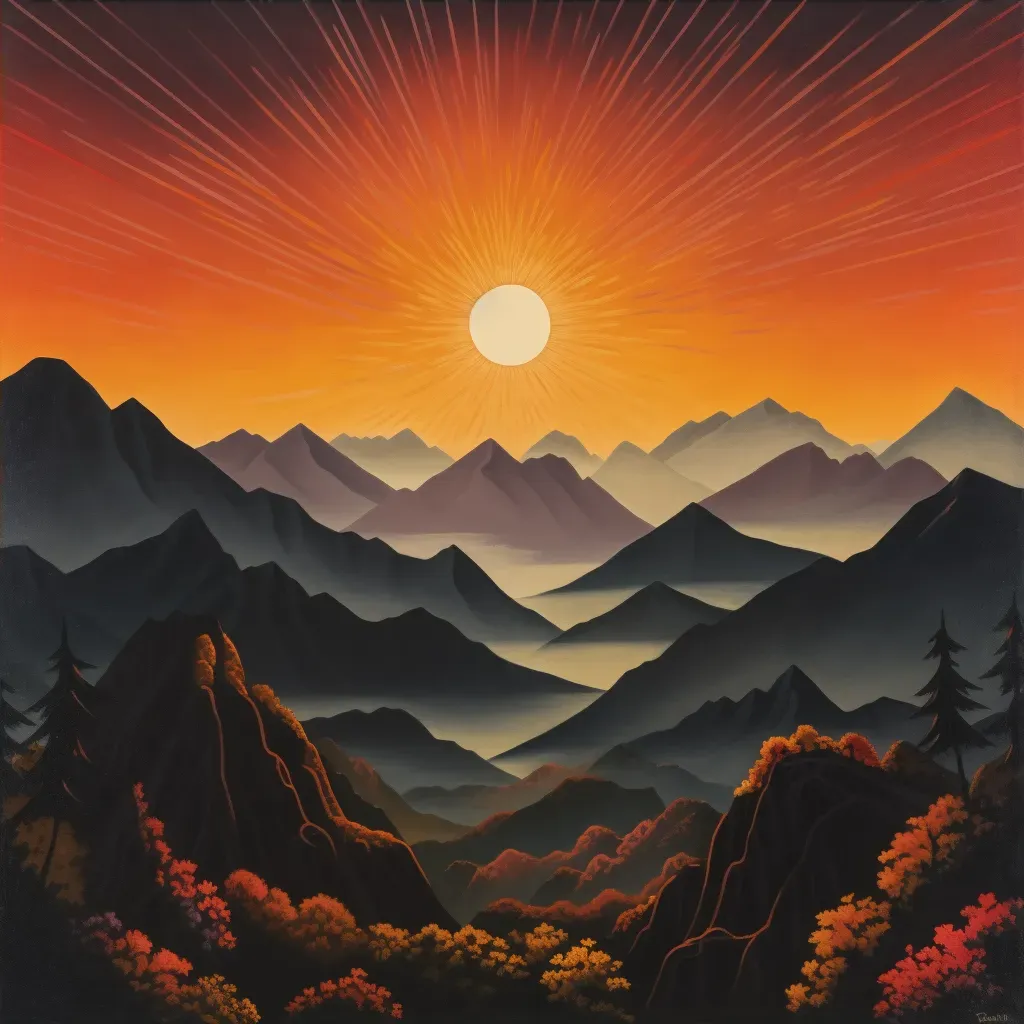 Sunrise over a dark mountain range with the first golden rays breaking through - Image 4