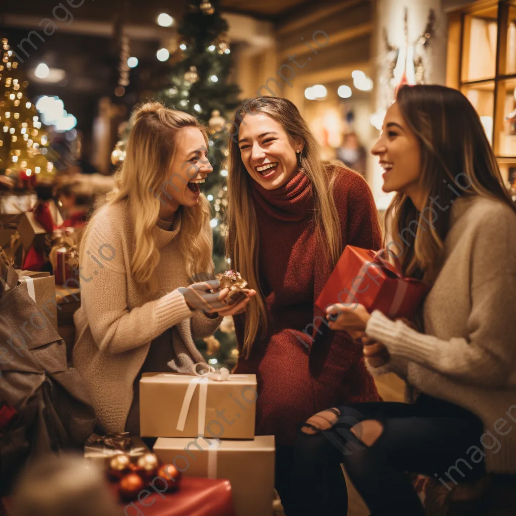 A group of friends celebrating their holiday shopping experience. - Image 2