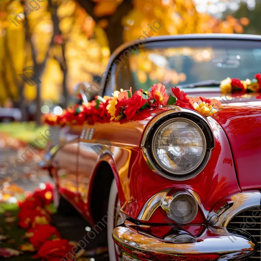 Vintage car parade at autumn festival with fall decorations - Image 4