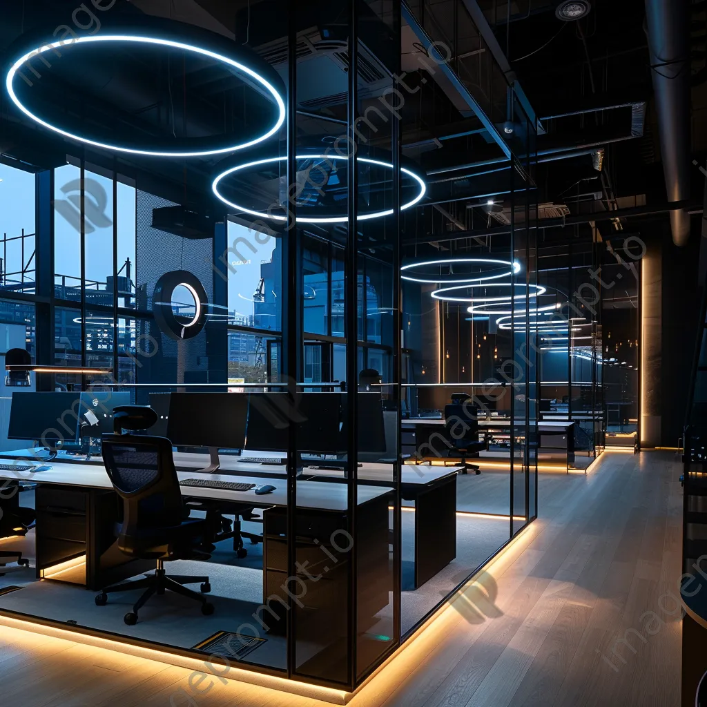 Futuristic office with advanced technology and innovative workspaces. - Image 1