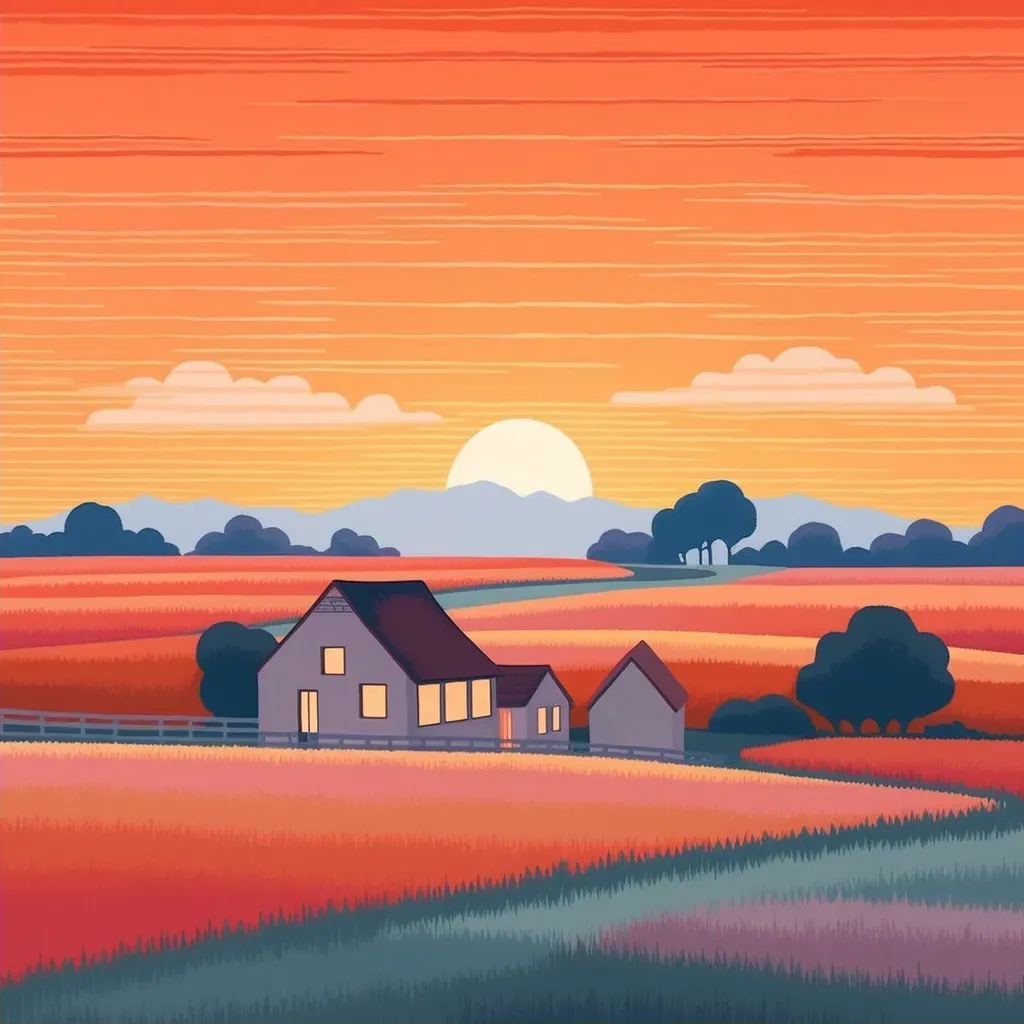 Countryside sunset with vibrant hues in fiery colors - Image 2