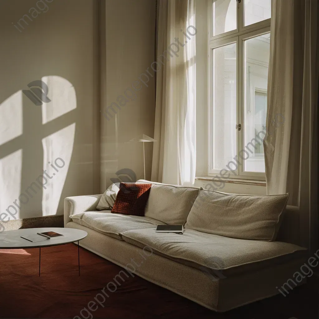 Minimalist living room interior with asymmetrical furniture on Leica SL2 - Image 1