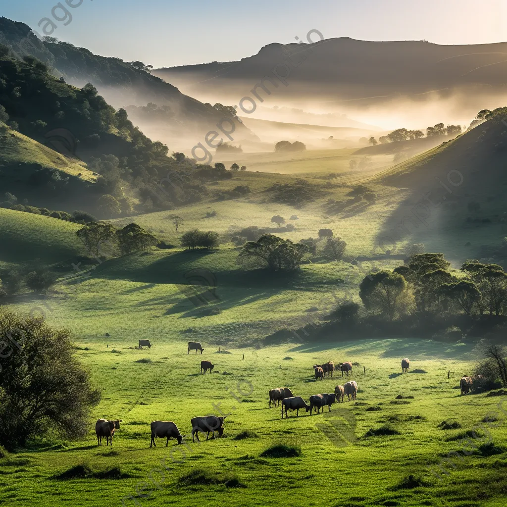 Mountain plateau with grazing wildlife in morning light. - Image 2