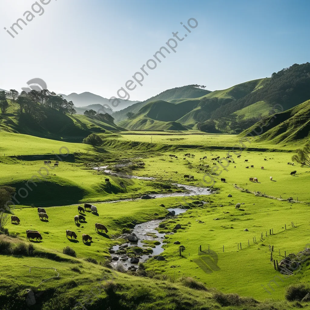 Mountain plateau with grazing wildlife in morning light. - Image 3