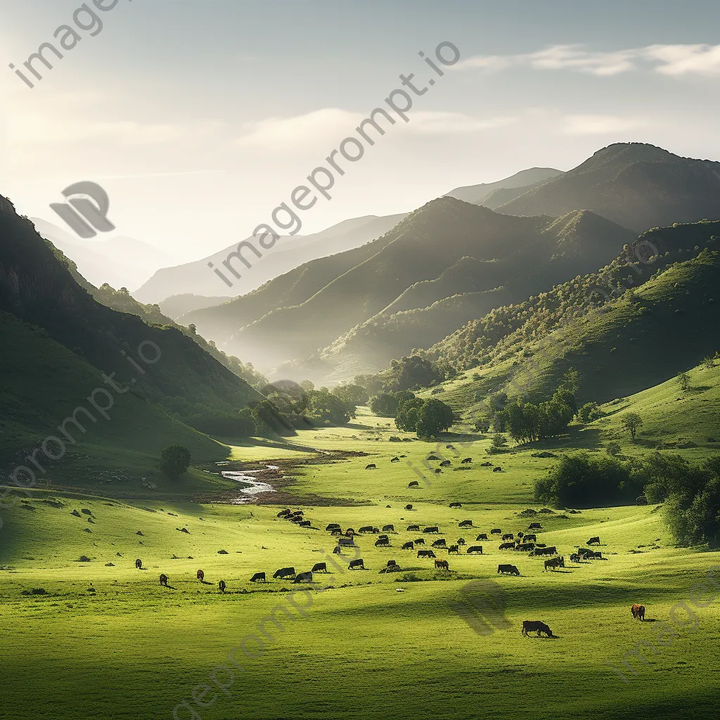 Mountain plateau with grazing wildlife in morning light. - Image 4