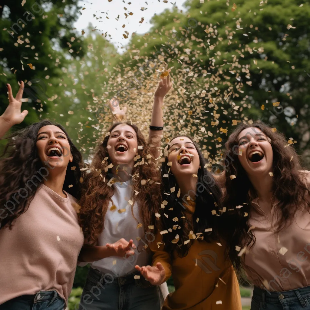 Graduates celebrating with confetti in a park - Image 1