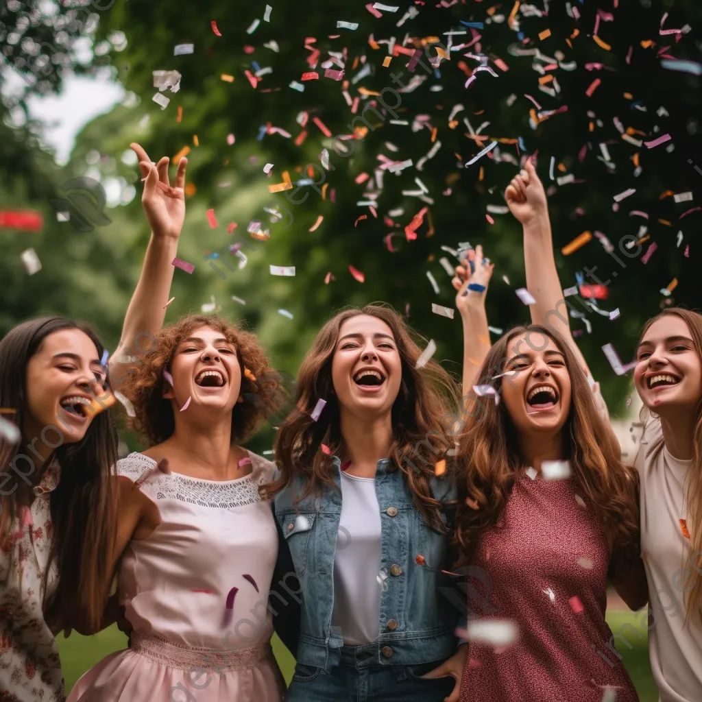 Graduates celebrating with confetti in a park - Image 2