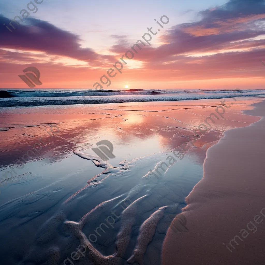 Long exposure photo of a coastal sunset with smooth water and reflective sand - Image 2