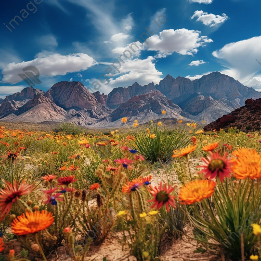 Vibrant desert spring surrounded by mountains and flowers - Image 2