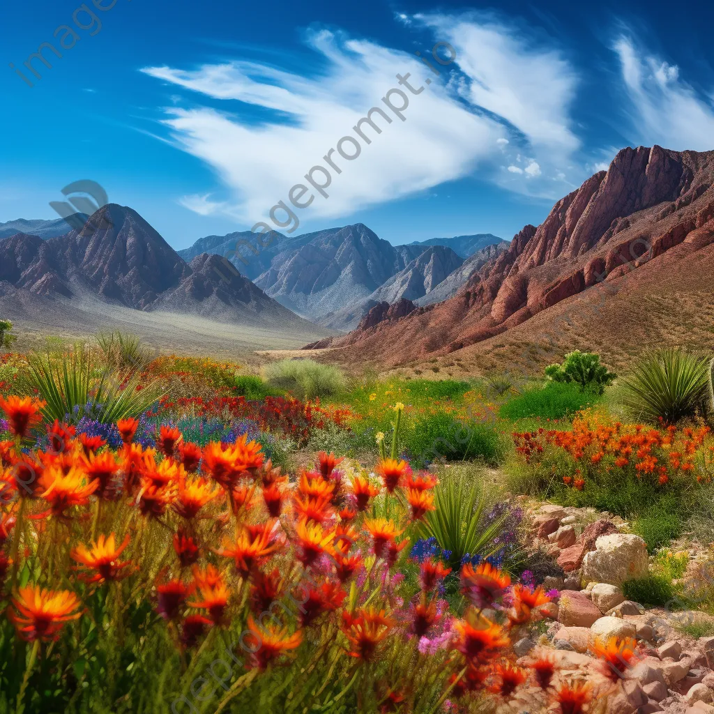 Vibrant desert spring surrounded by mountains and flowers - Image 4