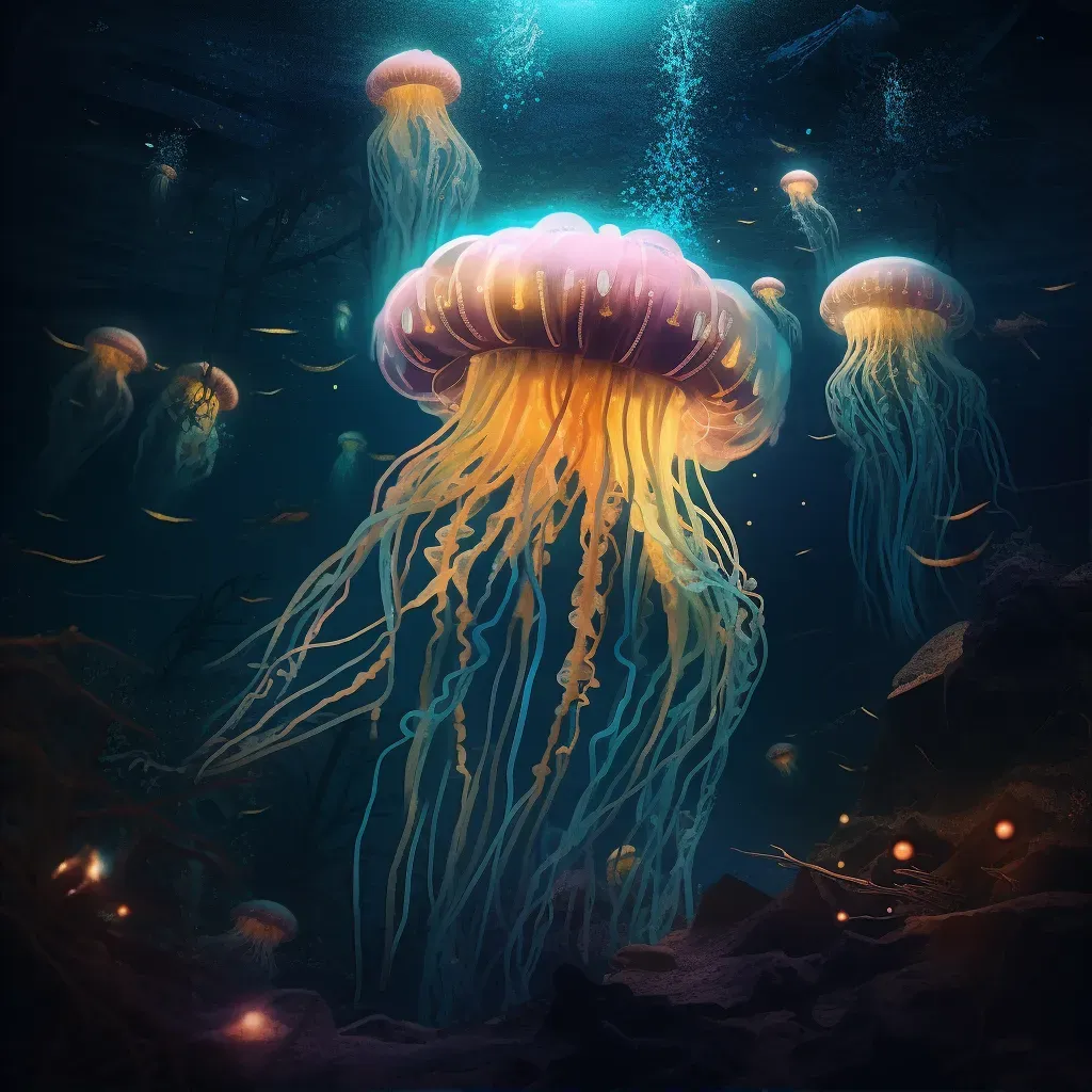 Jellyfish dancing underwater - Image 1