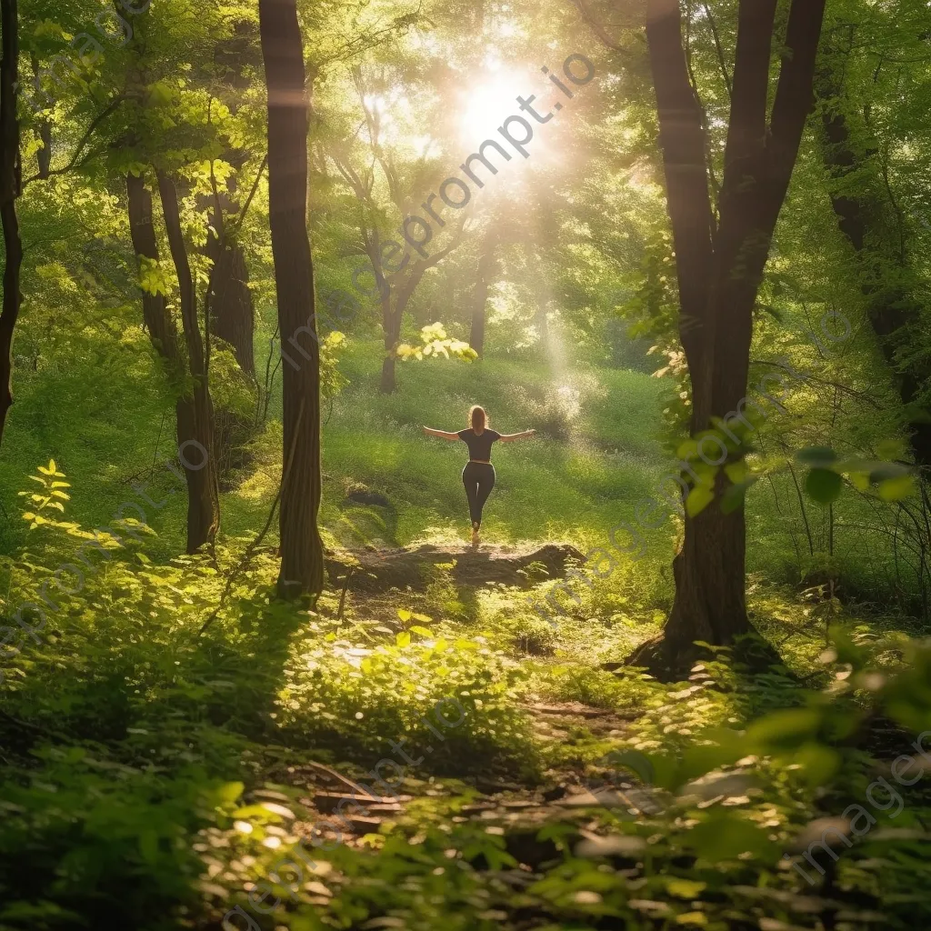 Yogi in tree pose in a forest glade - Image 2