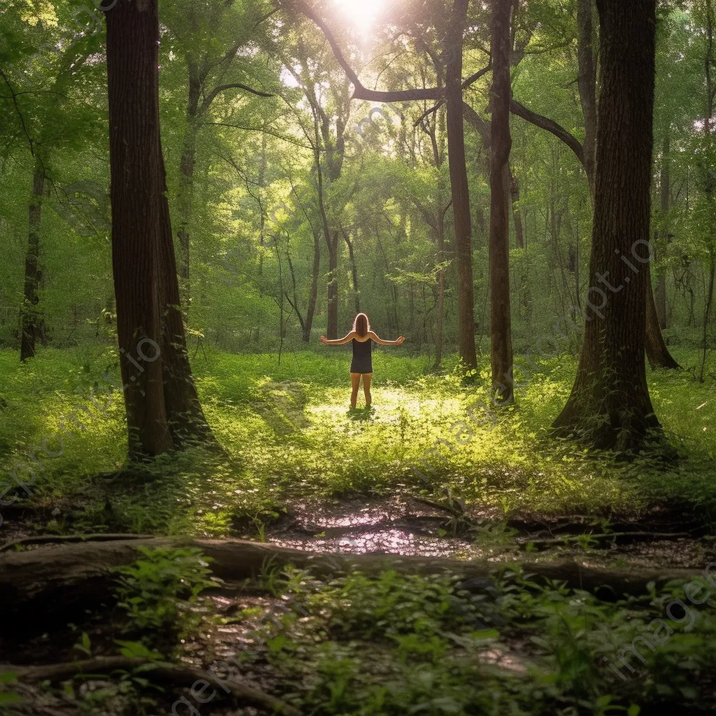 Yogi in tree pose in a forest glade - Image 3