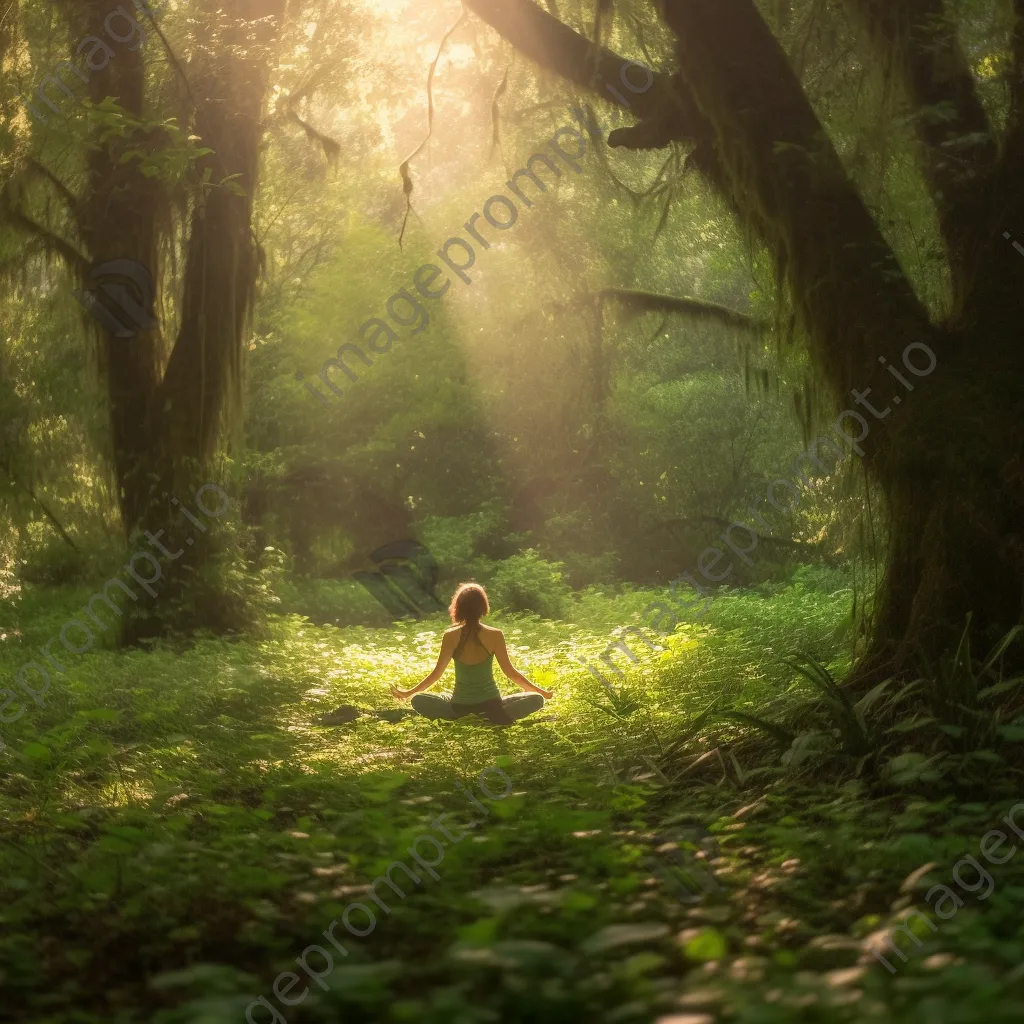 Yogi in tree pose in a forest glade - Image 4