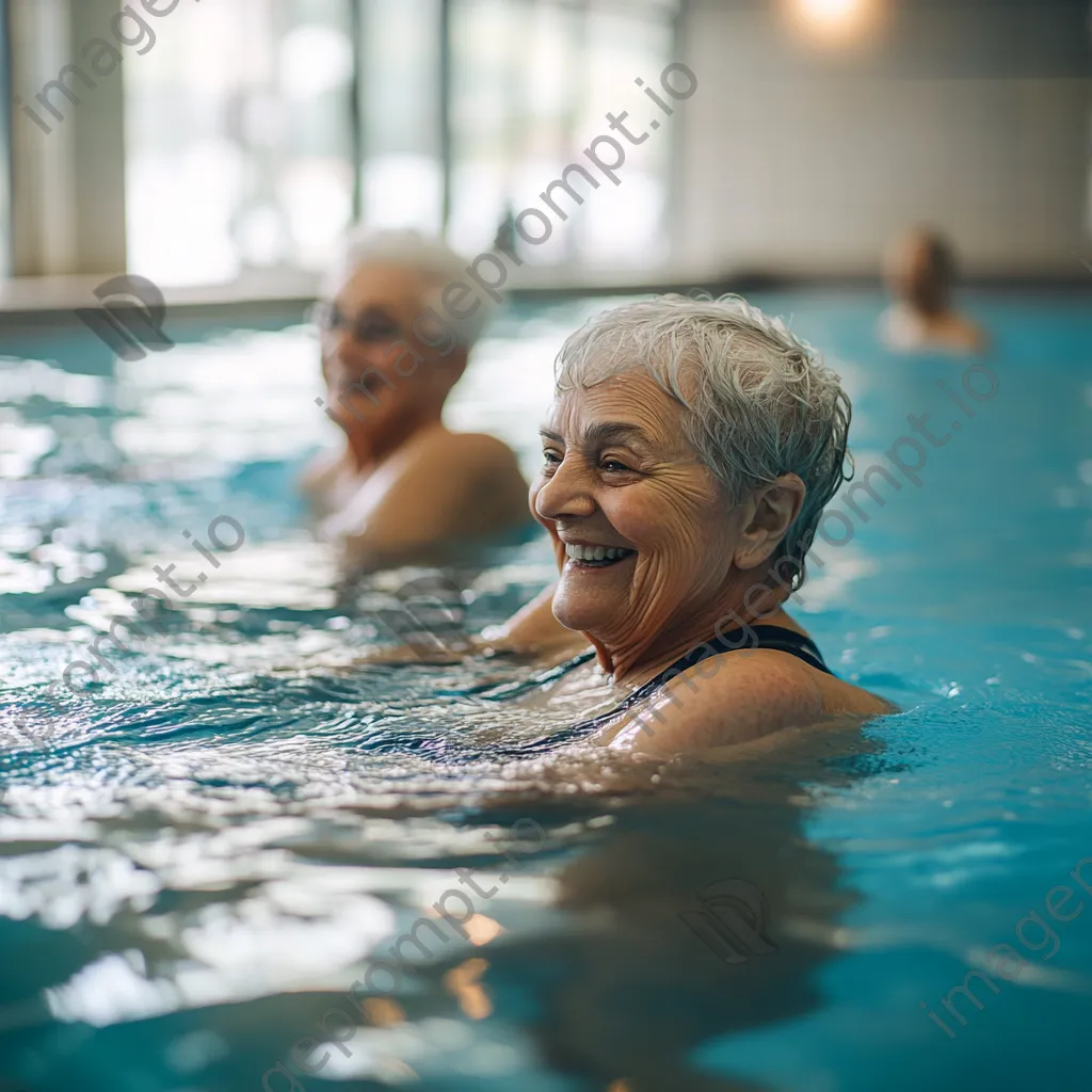 Elderly couple enjoying water aerobics together - Image 1