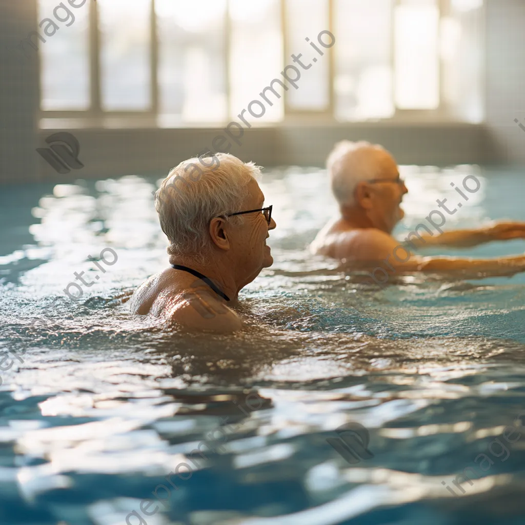 Elderly couple enjoying water aerobics together - Image 2