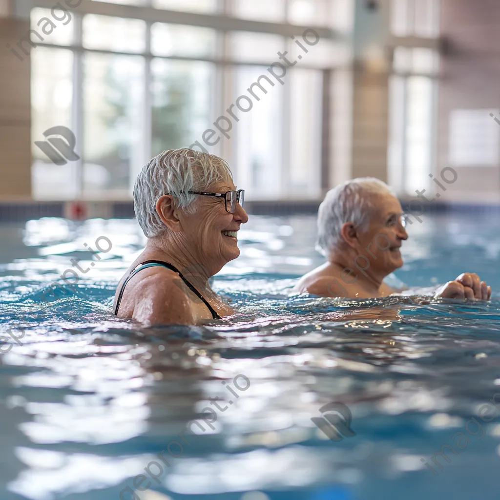 Elderly couple enjoying water aerobics together - Image 4