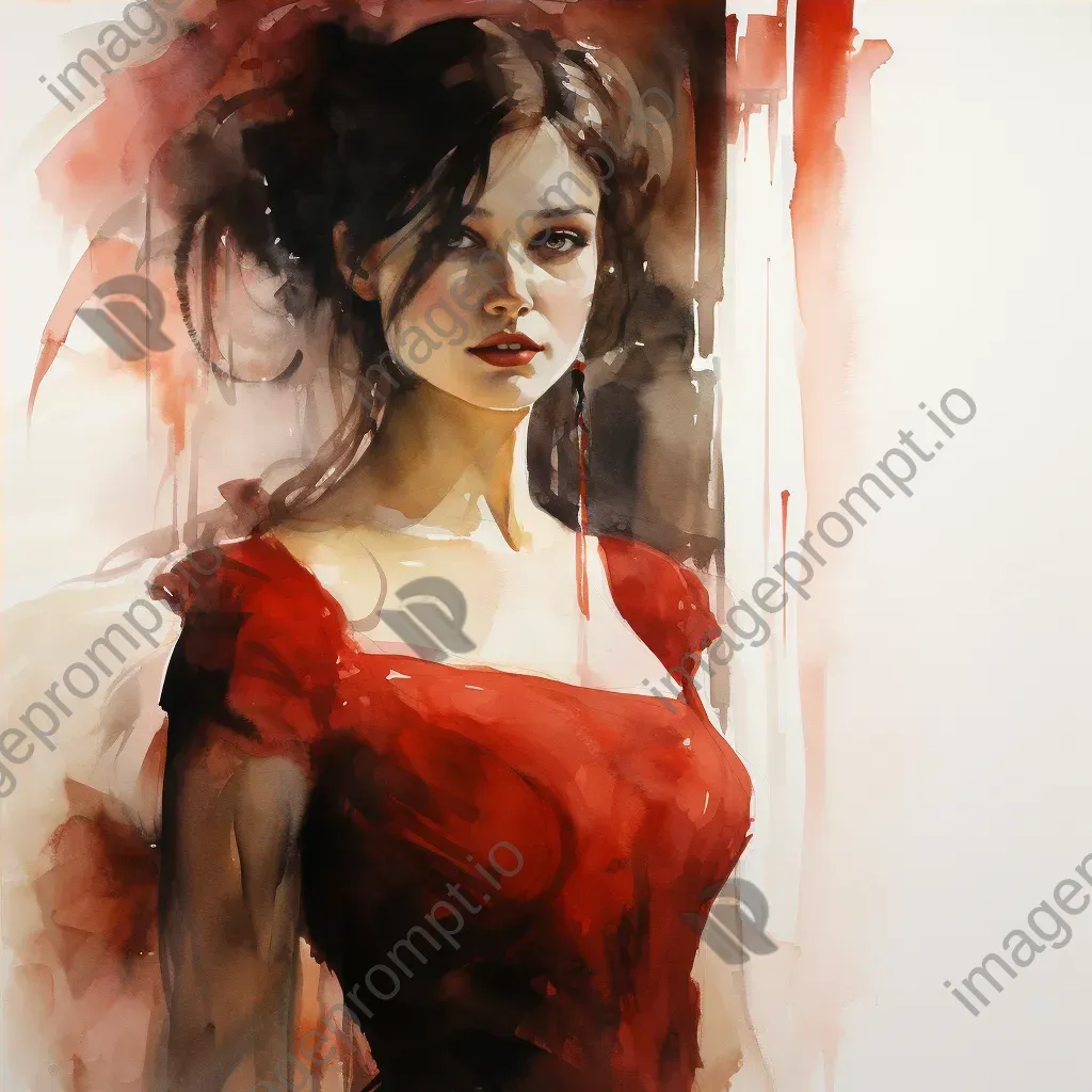 Watercolor of an enigmatic lady in red in a shadowy ballroom - Image 4