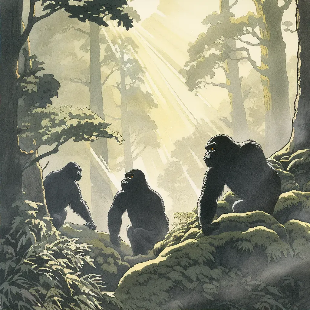 Image of mountain gorillas in their misty mountainous habitat - Image 2