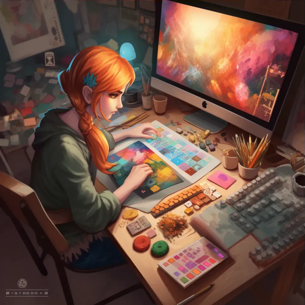 Image of a digital artist painting a colorful masterpiece on a graphic tablet - Image 3