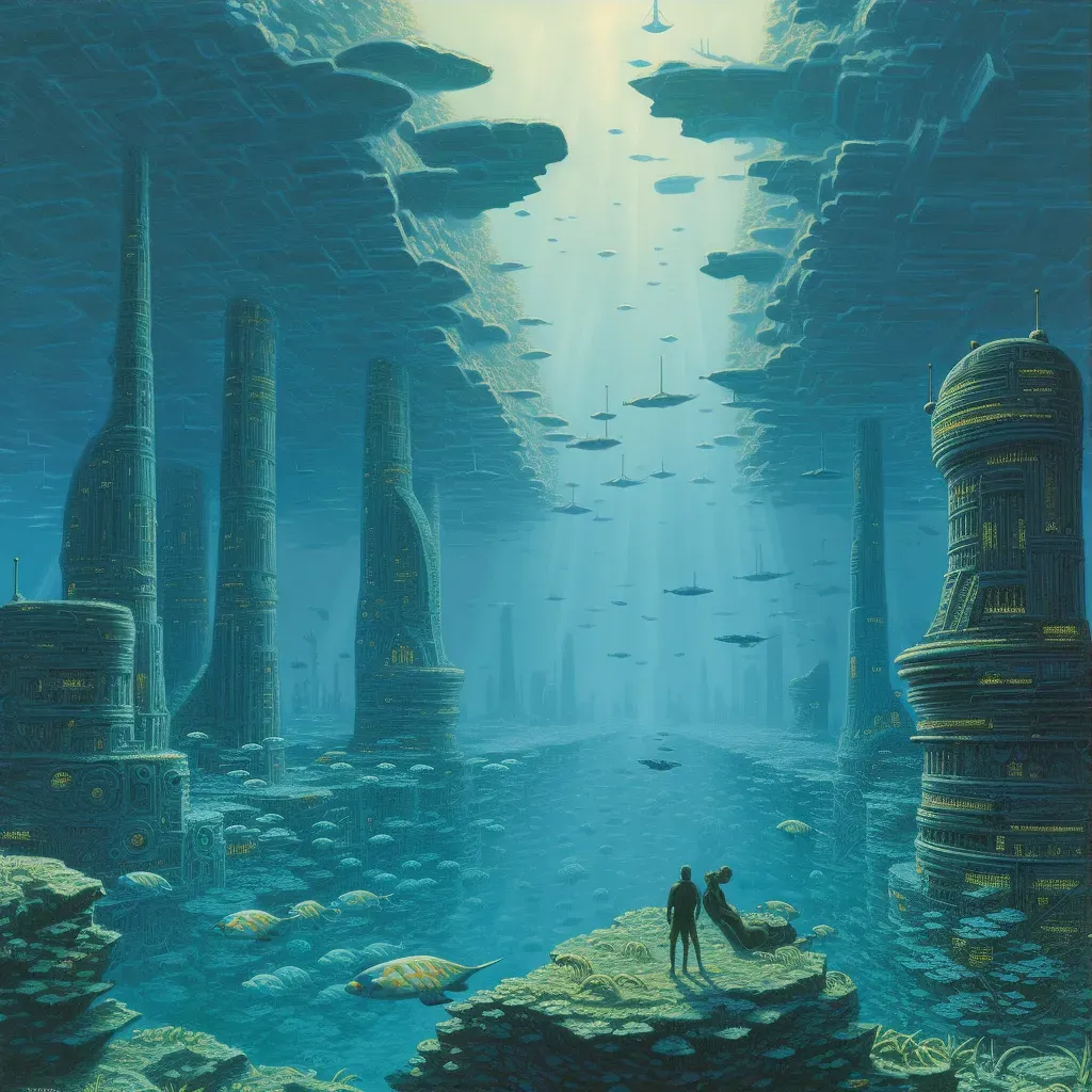 Digital drawing of an underwater city with organic coral structures - Image 3