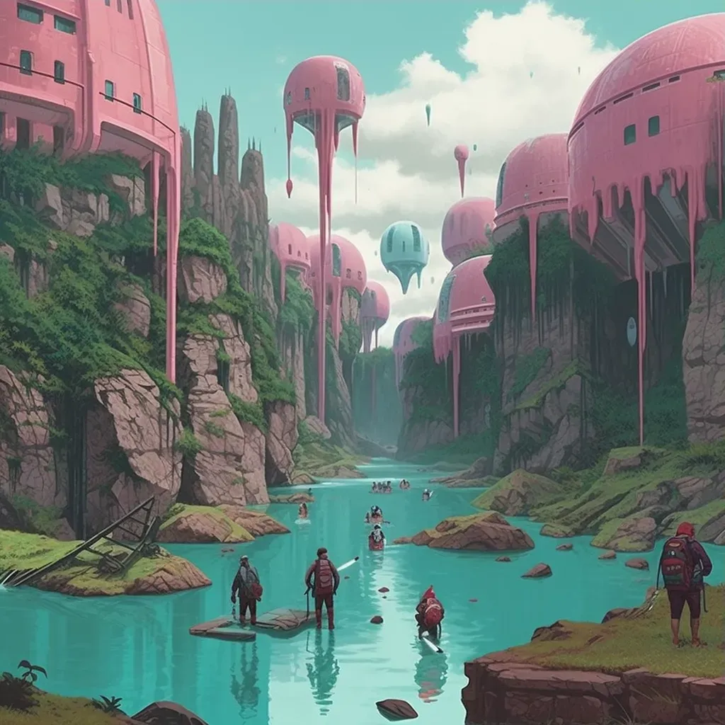 Adventurers journeying through whimsical, magical land with floating islands - Image 3