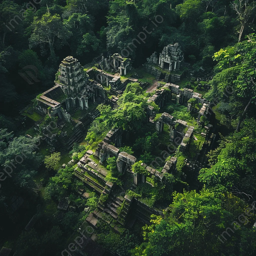 Aerial view of ancient ruins within lush greenery - Image 1