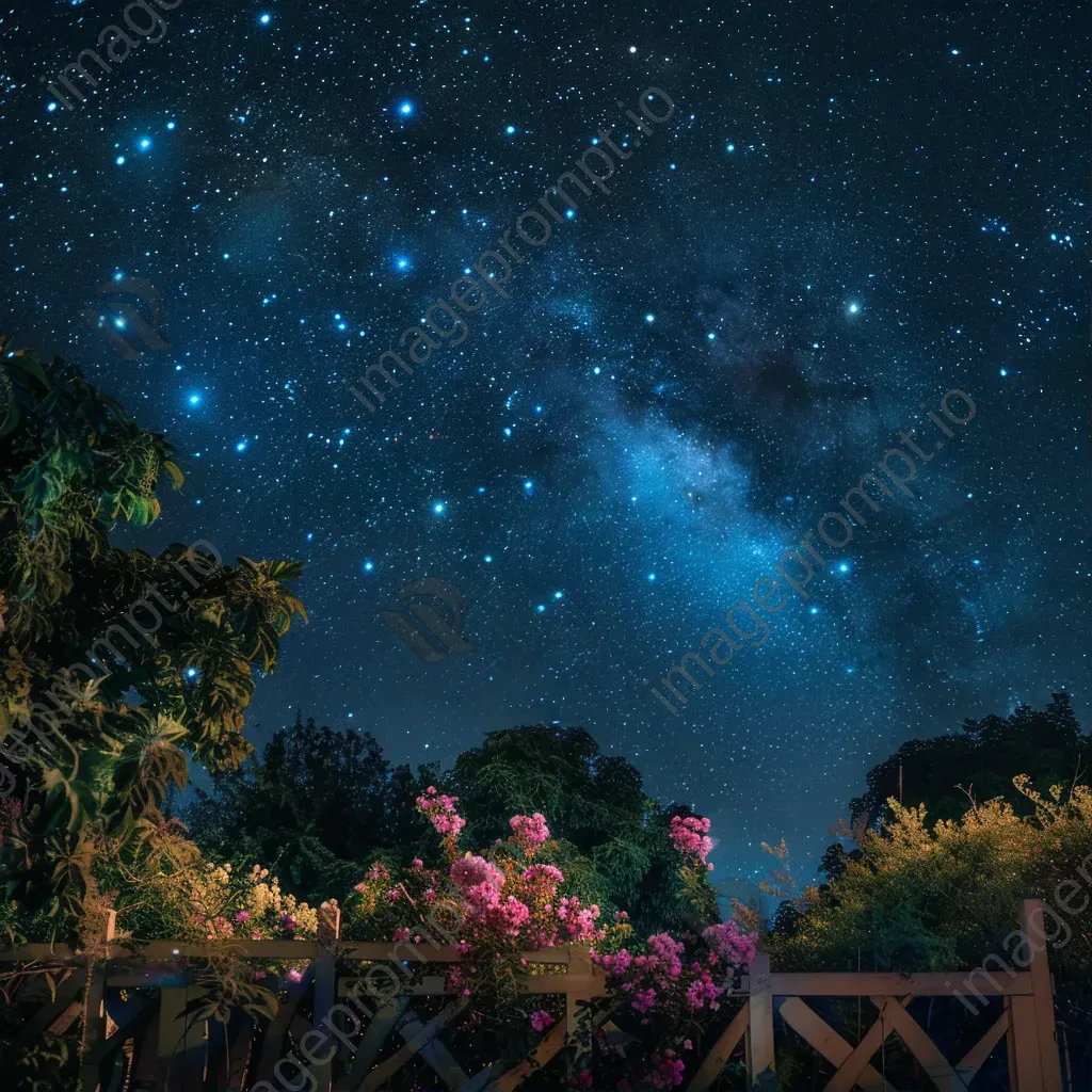 Virgo constellation in blooming garden at night - Image 1