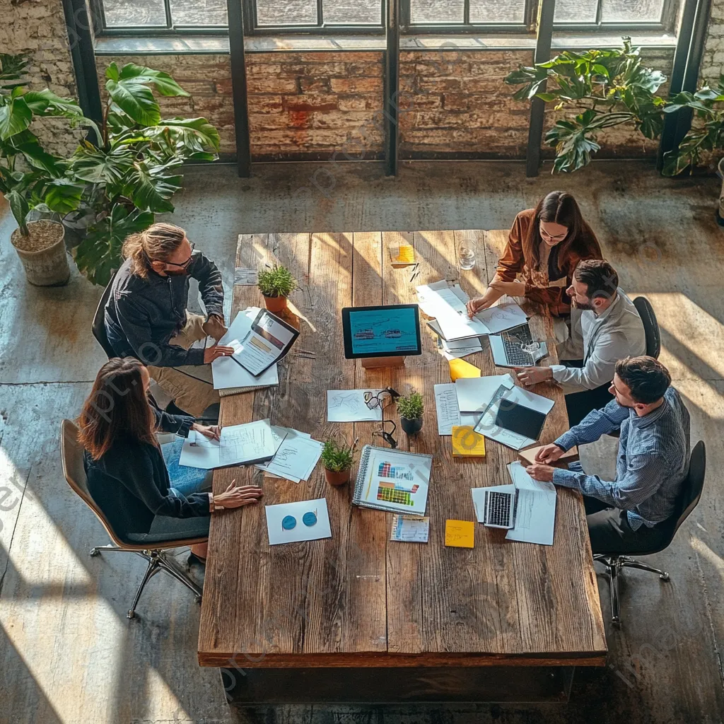 Diverse individuals brainstorming in a loft-style office - Image 1