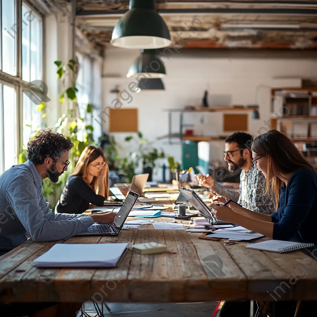 Diverse individuals brainstorming in a loft-style office - Image 3