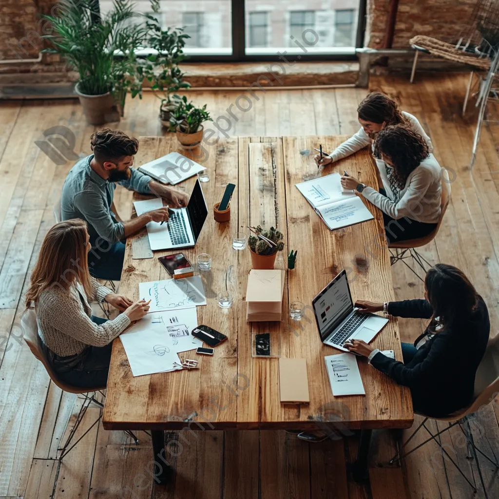 Diverse individuals brainstorming in a loft-style office - Image 4