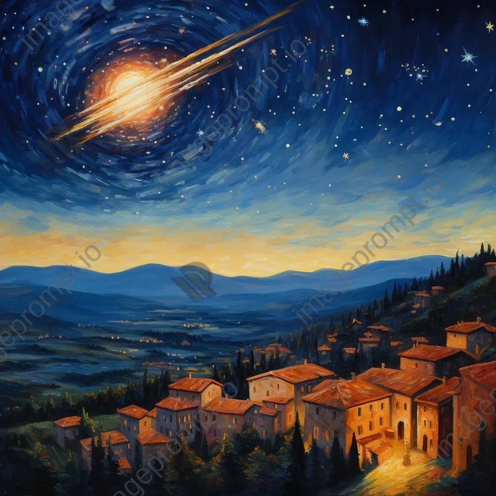 Impressionist depiction of a magical comet streaking across the night sky - Image 2